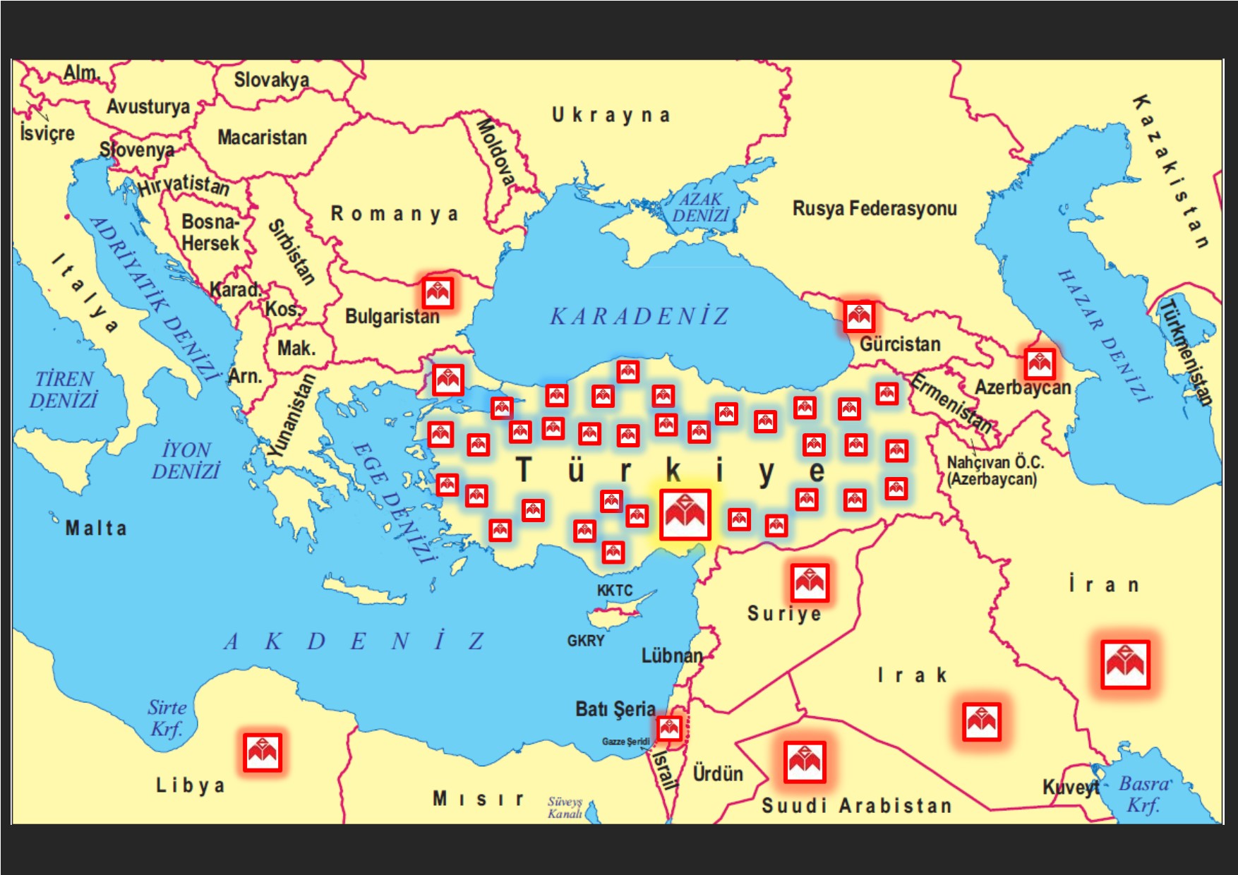 Esen Makina reference map — Türkiye and neighbouring countries
